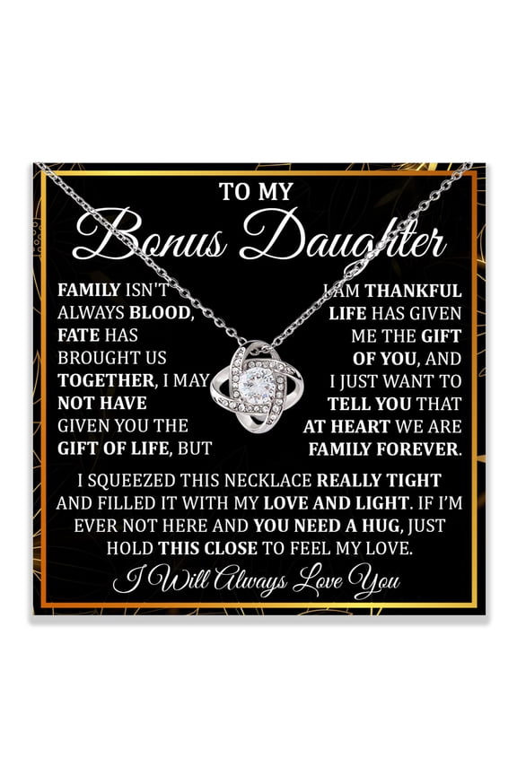 Bonus Daughter, Bonus Daughters Necklace From Stepdad, Step Daughter From Stepmom, Step Daughters, Stepdaughter Necklace From Stepmom, Stepdaughter #868, Gold Love Knot Necklace