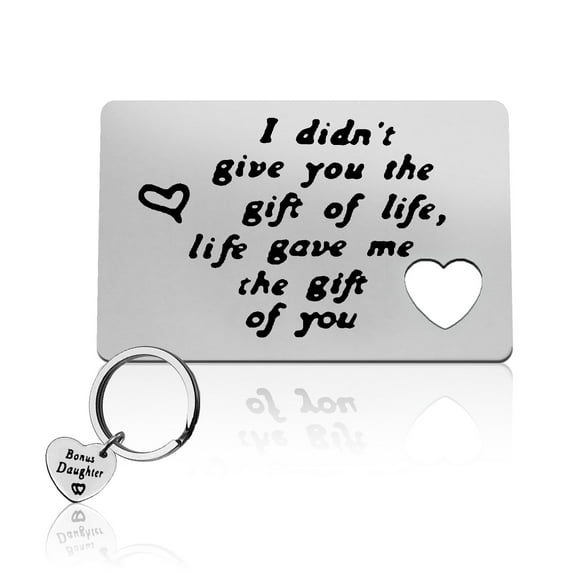 Bonus Daughter Gift Birthday Gift for Stepdaughter from Stepmom Stepdad Wallet Insert Card and Keychain Set Graduation Gifts Daughter in Law Wedding Christmas Gift Adoption Jewelry Gift for Daughter