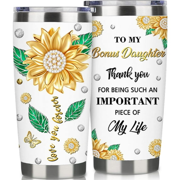 Bonus Daughter Gift from Stepmom Stepdad -20 oz Bonus Daughter Coffee Cup Vacuum Insulated Stainless Steel,Ideal Bonus Daughter Birthday Gift (Bonus daughter)
