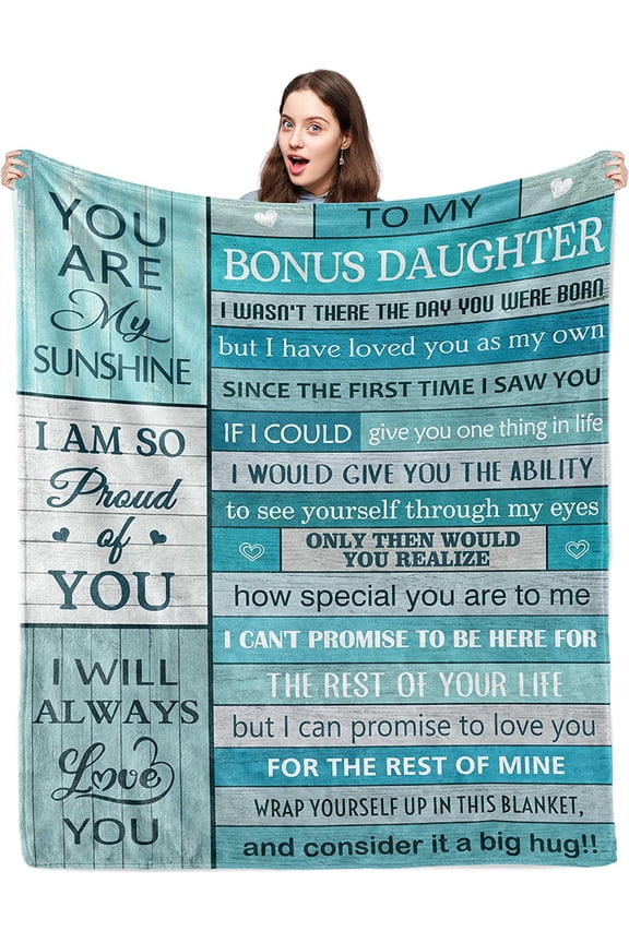 Bonus Daughter Gifts Blanket 50" X 60", Gift for Bonus Daughter, Bonus Daughter Gifts from Stepmom for Birthday/ Christmas, Bonus Daughter Gifts Wedding, Stepdaughter Gifts from Stepmom