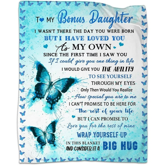 Bonus Daughter Gifts Blanket from Bonus Mom Dad, Gift for Bonus Daughter for Birthday Christmas Graduation Day, Step Daughter Gifts from Stepparents Throw Blankets 50"x60"