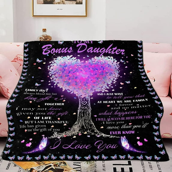 Bonus Daughter Gifts Blanket, Step Daughter Gifts from Stepmom Stepdad, to My Bonus Daughter Gifts, Stepdaughter Gifts, Bonus Daughter Birthday Gift, Gifts for Stepdaughter Throw 60"X50"