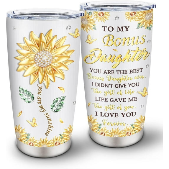 Bonus Daughter Gifts Cup, Gifts for Bonus Daughter, Bonus Daughter Gifts from Bonus Mom, Stepdaughter Gifts from Stepmom Stepdad, Best Bonus Daughter Birthday Gift Stainless Steel Tumbler 20oz