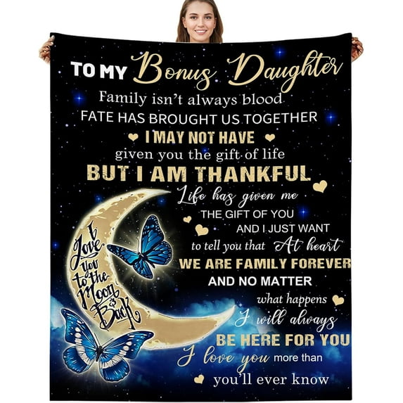 Bonus Daughter Gifts, Step Daughter Gifts from Stepmom Stepdad, Birthday Gifts for Bonus Daughter, Gifts for Step Daughter, to My Bonus Daughter Throw Blanket 60"x50"