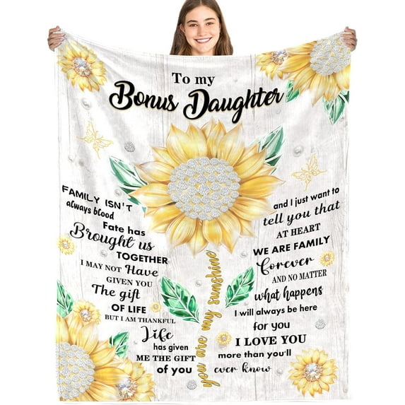 Bonus Daughter Gifts, Step Daughter Gifts from Stepmom Unique, Bonus Daughter Blanket from Stepmom/Stepdad, Gifts for Step Daughter, Bonus Daughter Birthday, Unbiological Daughter Gifts (60"x80")