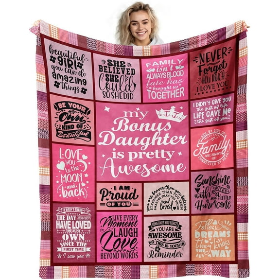 Bonus Daughter Gifts, Stepdaughter Gifts from Stepdad Stepmom, Bonus Daughter Birthday Gifts, Gift for Bonus Daughter, Best Stepdaughter Gifts for Birthday Throw Blanket 60”x 50”