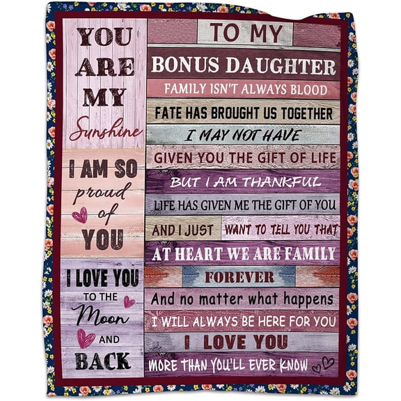 Bonus Daughter Gifts from Bonus Mom Dad Throw Blankets Christmas Thanksgiving Gifts for Stepdaughter Blanket 50"x60"
