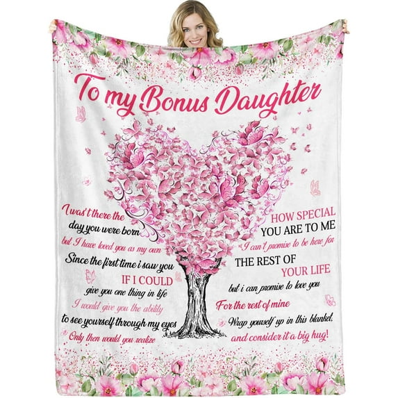 Bonus Daughter Gifts from Stepmom&Stepdad,Stepdaughter Gifts for Birthday Gifts, to My Bonus Daughter Throw Blanket 50"x60"(Bonus Daughter)