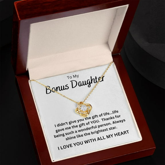 Bonus Daughter Gold or Silver Love Knot Necklace - Shine Like The Brightest Star