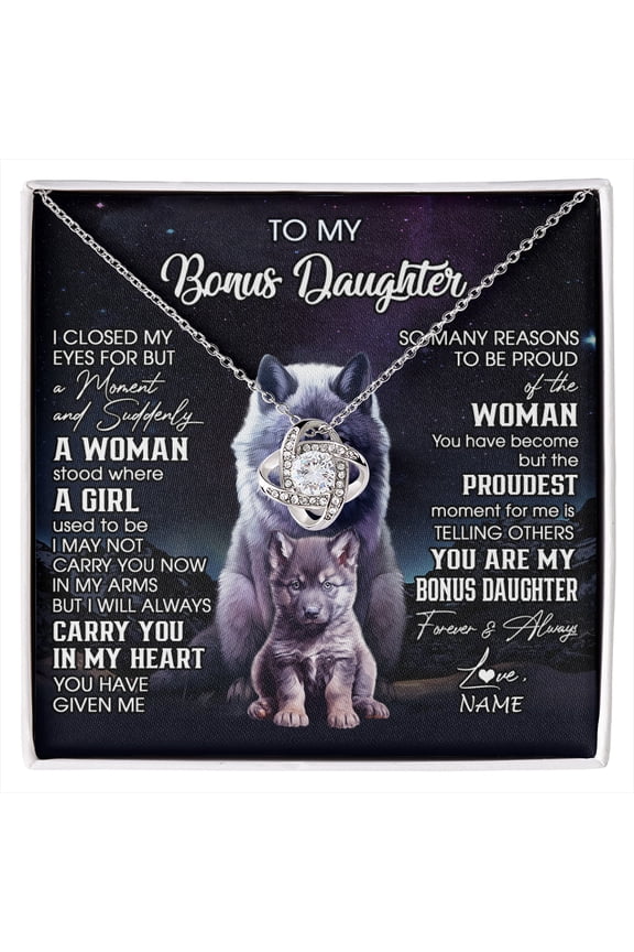 Bonus Daughter I Close My Eyes Wolf Necklace, White Love Knot Necklace