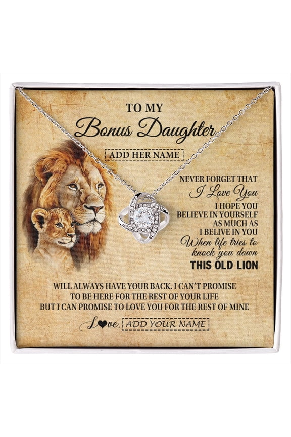 Bonus Daughter Lion I Love You Necklace, White Love Knot Necklace