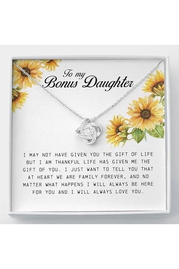 To My Bonus Daughter, Love Knot Necklace, Stepdaughter Gifts From Stepmom, Adopted Daughter Necklace From Unbiological Mom, Step Daughter Gifts From Stepmom