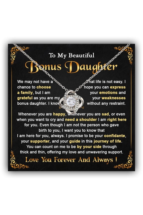Bonus Daughter Necklace From Stepdad, Step Daughter From Stepmom, Stepdaughter Necklace From Step Dad, Birthday Anniversary Necklaces With Message Card#1023, White Love Knot Necklace