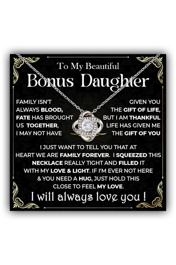 Bonus Daughter Necklace From Stepdad, Step Daughter From Stepmom, Stepdaughter Necklace From Step Dad, Birthday Anniversary Necklaces With Message Card#1202, White Love Knot Necklace
