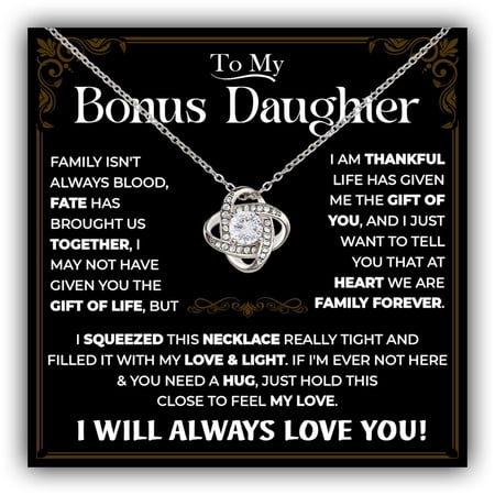 Bonus Daughter Necklace From Stepdad, Step Daughter From Stepmom, Stepdaughter Necklace From Step Dad, Birthday Anniversary Necklaces With Message Card For Stepdaughter #1094, Gold Love Knot Necklace