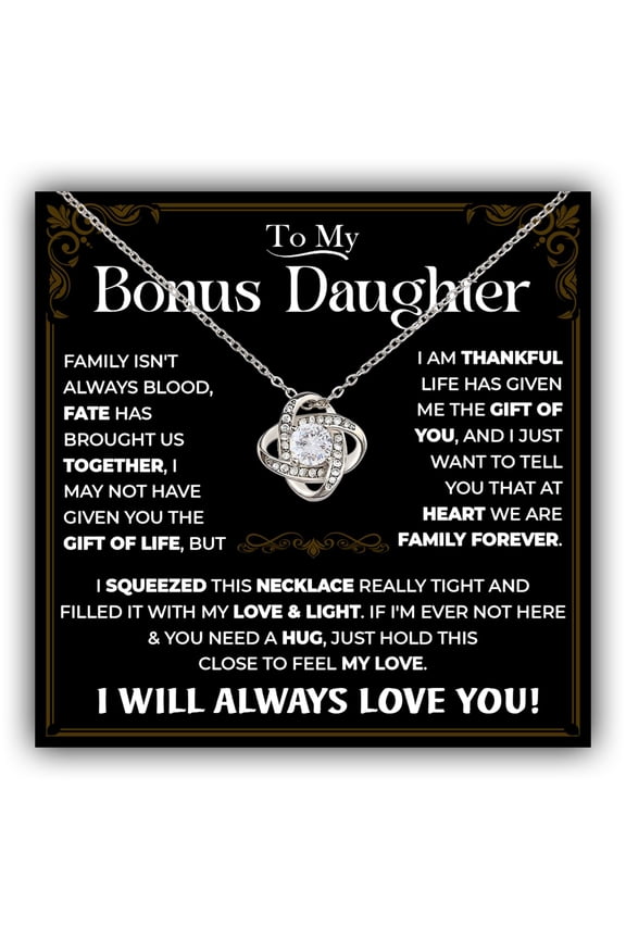 Bonus Daughter Necklace From Stepdad, Step Daughter From Stepmom, Stepdaughter Necklace From Step Dad, Birthday Anniversary Necklaces With Message Card For Stepdaughter #1094, Gold Love Knot Necklace