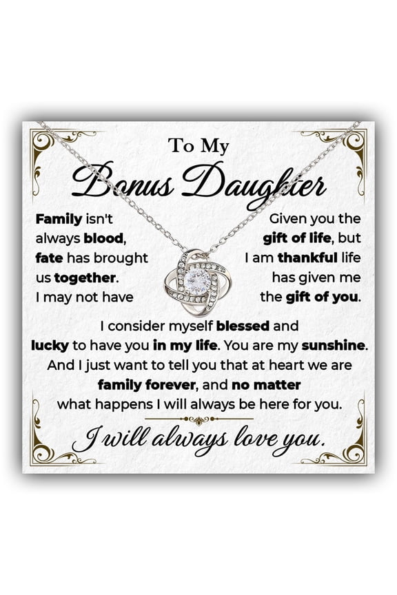 Bonus Daughter Necklace From Stepdad, Step Daughter From Stepmom, Stepdaughter Necklace From Step Dad, Birthday Anniversary Necklaces With Message Card For Stepdaughter #919, White Love Knot Necklace