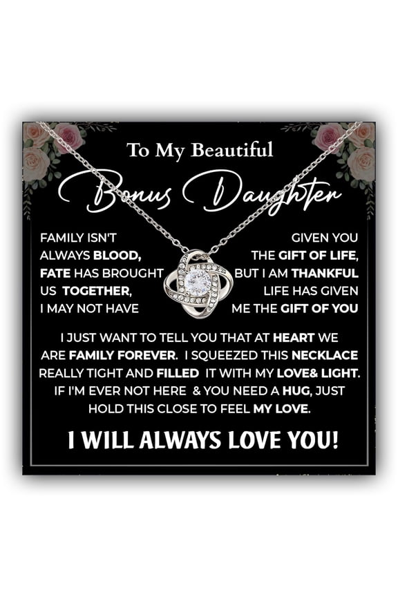 Bonus Daughter Necklace From Stepdad, Step Daughter From Stepmom, Stepdaughter Necklace From Step Dad, Birthday Anniversary Necklaces With Message Card For Stepdaughter #976, White Love Knot Necklace