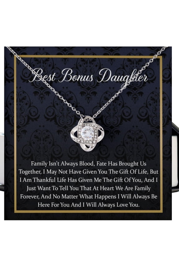 To My Bonus Daughter Necklace, Stepdaughter From Stepmom, Stepdaughter From Stepdad, Bonus Daughter To My Beautiful Bonus Necklace Unbiological #545, White Love Knot Necklace