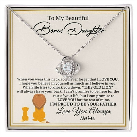 Bonus Daughter Proud Stepdad Necklace, White Love Knot Necklace
