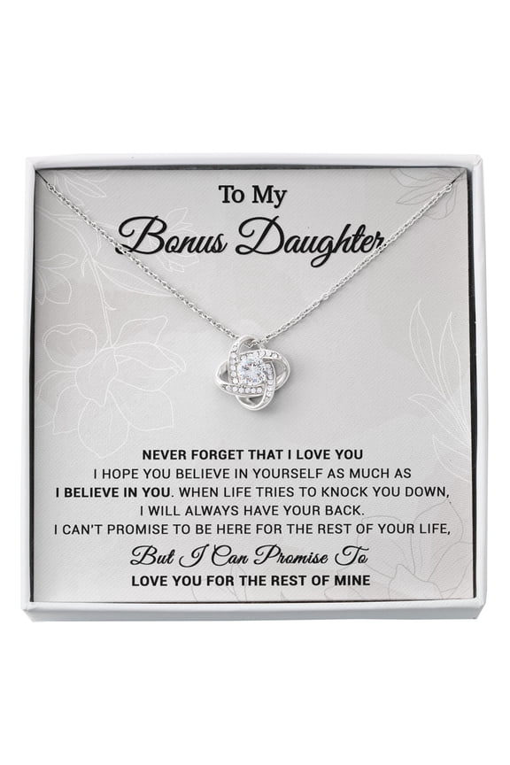 To My Bonus Daughter Step Daughter From Stepdad Stepmom Special Necklace, A Meaningful Necklace Perfect For Anniversaries, Birthdays, Valentine V6555, White Love Knot Necklace