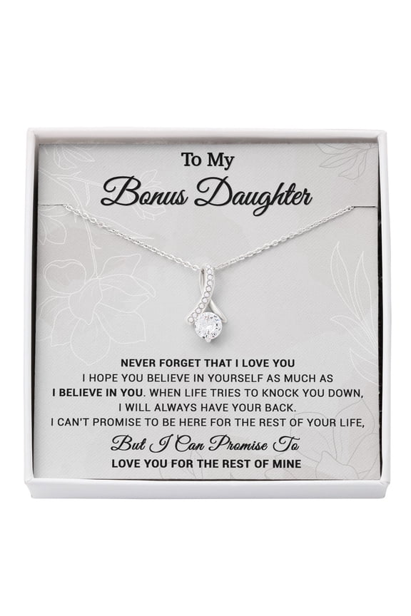 To My Bonus Daughter Step Daughter From Stepdad Stepmom Unique Necklace, A Meaningful Necklace Perfect For Anniversaries, Birthdays, Valentine V6576, White Alluring Necklace