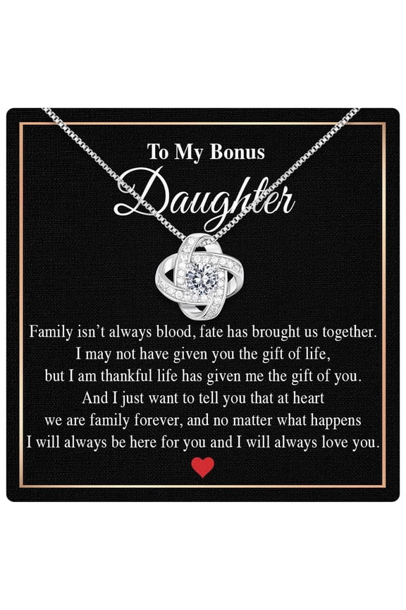 Bonus Daughter From Stepdad Stepmom With Heartfelt Message & Elegant Box - Jewelry Stepdaughter, To My Bonus Daughter Necklace On Birthday Graduation Wedding & More #1289, White Love Knot Necklace