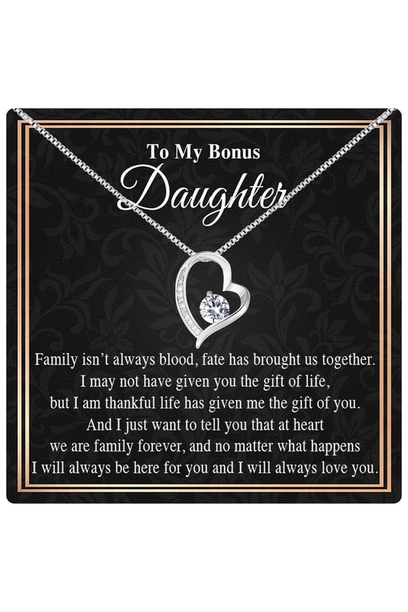 Bonus Daughter From Stepdad Stepmom With Heartfelt Message & Elegant Box - Jewelry Stepdaughter, To My Bonus Daughter Necklace On Birthday Graduation Wedding & More #2104, White Forever Love Necklace