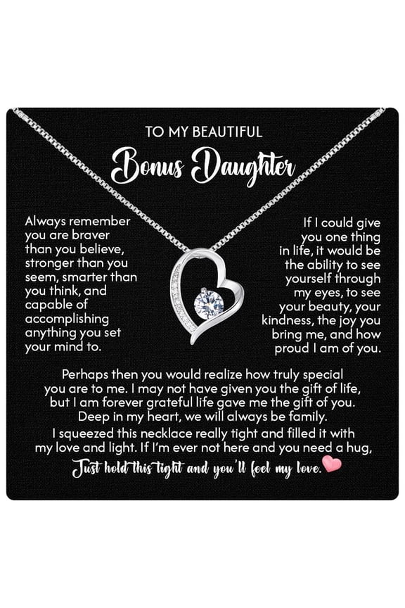 Bonus Daughter From Stepdad Stepmom With Heartfelt Message & Elegant Box - Jewelry Stepdaughter, To My Bonus Daughter Necklace On Birthday Graduation Wedding & More #2107, White Forever Love Necklace