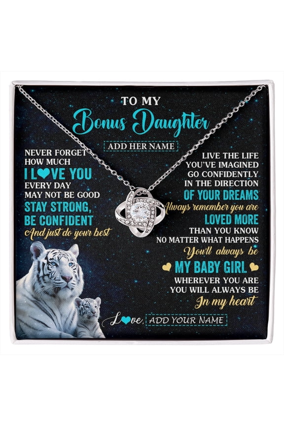 Bonus Daughter White Tiger Never Forget Necklace, White Love Knot Necklace