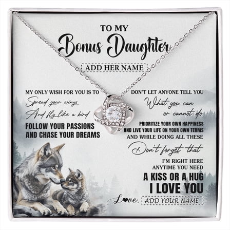 Bonus Daughter Wolf Wish For You Necklace, White Love Knot Necklace