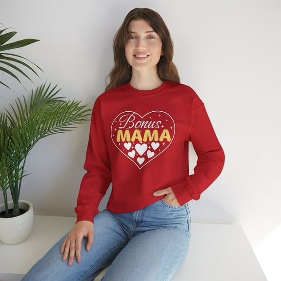 Bonus Mama Valentine, Gildan, Cotton Unisex Crewneck Long Sleeve Sweatshirt