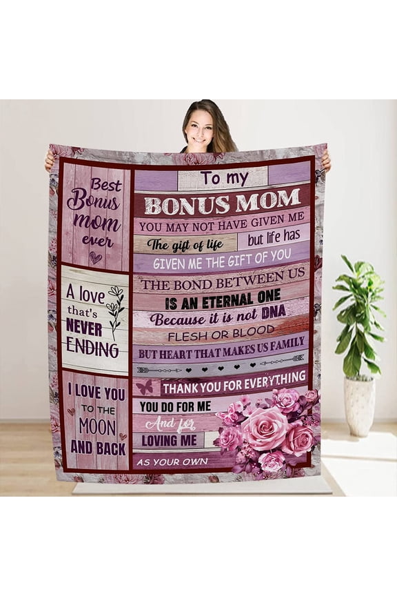 Bonus Mom Blanket Gift, Stepmom Blanket from Stepdaughter Stepson, Step Mom Throw Blanket 50"x60" Gifts for Bonus Mom Birthday Christmas Thanksgiving Day