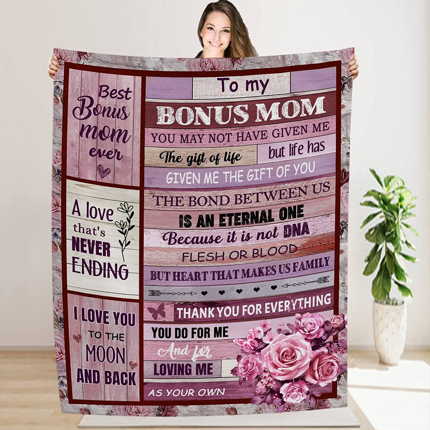 Bonus Mom Blanket Gift, Stepmom Blanket from Stepdaughter Stepson, Step Mom  Thro
