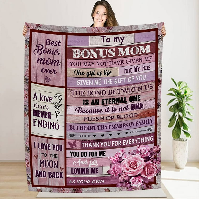 Bonus Mom Blanket Gift, Stepmom Blanket from Stepdaughter Stepson, Step Mom  Throw Blanket 50x60 Gifts for Bonus Mom Birthday Christmas Thanksgiving