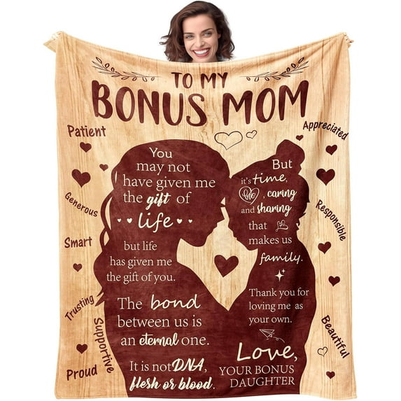 Bonus Mom Blanket Gifts for Mothers Day for Bonus Mom from Daughter - 50" X 60" to My Bonus Mom Throw Blanket - Christmas Birthday Presents for Mother in Law Best Step Mom Gift Ideas