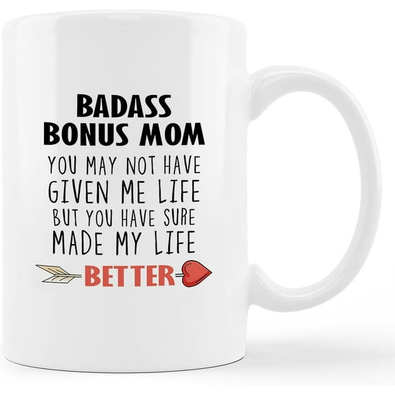 Bonus Mom Coffee Mug, Bonus Mom Gifts from Daughter Son, Bonus Mom Gifts for Mothers Day, Best Bonus Mom Gifts, Second Mom Gifts, 11 oz. Ceramic Coffee Mug