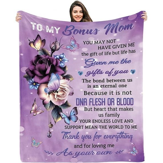 Bonus Mom Gift from Daughter Son, Gifts for Bonus Mom, Birthday Gifts for Mother, Gifts for Stepmom/Bonus Mom, for Her, Soft Throw Blanket Gift (Size: 50"x60")