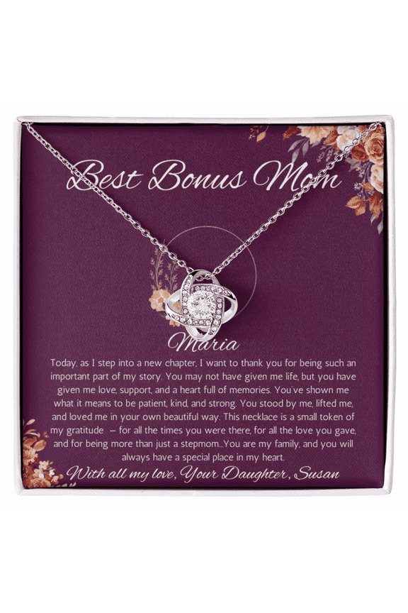 Bonus Mom Gift For Step Mother Gift from Bride, Stepmom Wedding Gift, Personalized Message Love Knot Jewelry, Gift from Step Daughter, Stepmom Gift