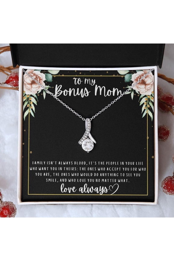 Bonus Mom Gift - Step Mom Necklace with Heartfelt Message | Unbiological Mom Gift for Mother’s Day, Christmas, Birthday, Second Mom Jewelry