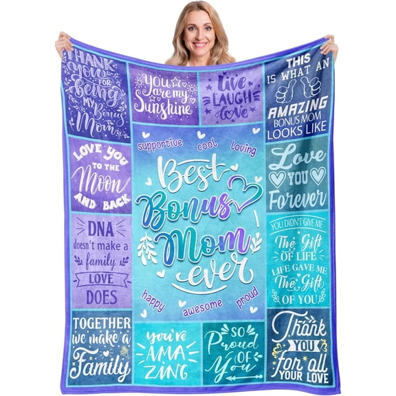 Bonus Mom Gifts, Best Bonus Mom Ever Gifts, Bonus Mom Gifts from Daughter Son, Bonus Mom Birthday Gifts, Birthday Gifts for Stepmom, Bonus Mom Gifts for Christmas, Step Mom Gifts Throw Blanket 50"x60"