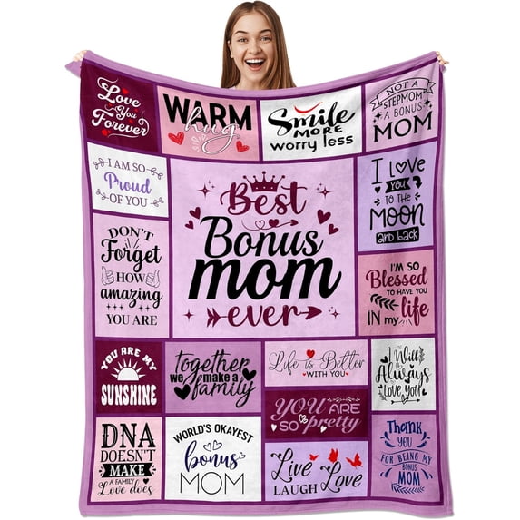 Bonus Mom Gifts Blanket - Bonus Mom Gifts - Birthday Gifts for Bonus Mom, Best Bonus Mom Gifts, Stepmother Gift for Mothers Day Christmas, Step Mom Blanket 60"x80"