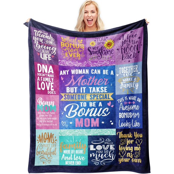 Bonus Mom Gifts - Bonus Mom Blanket - Stepmom Gifts - Mother''s Day Birthday Gift for Stepmother - Bonus Mom, Stepmom, Throw Blanket 60x80