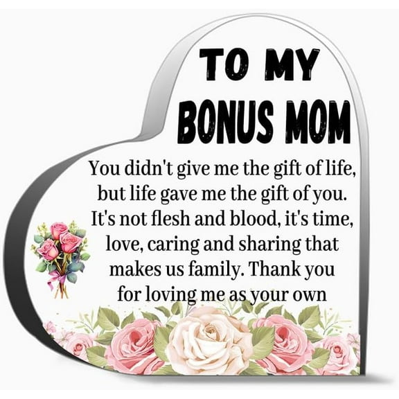 Bonus Mom Gifts From Stepdaughter Stepson Thank You Gifts For Bonus Mom Floral To My Bonus Mom Clear Heart Acrylic Decoration Gift For Couple Parent Women Mom Husband Wife