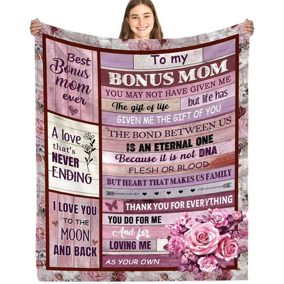 Bonus Mom Gifts, Stepmom Blanket from Stepdaughter Stepson, Step Mom Throw Blanket 50"x60" Gifts for Bonus Mom Birthday Christmas Thanksgiving Day