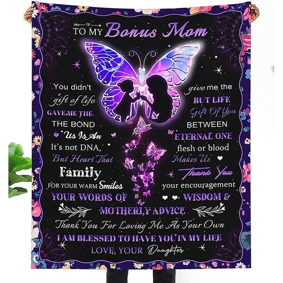 Bonus Mom Gifts from Daughter Bonus Mom Blanket Gift for Stepmom Birthday Christmas Day 60 x 50 Inch