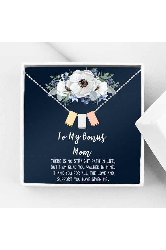 To My Bonus Mom Mother's Day Necklace, Bonus Mom Cube Necklace, Mother's Day Gift for Step Mom, Necklace and Card Gift for Step Mom [Multi-Color Cube, No-Personalized Card]