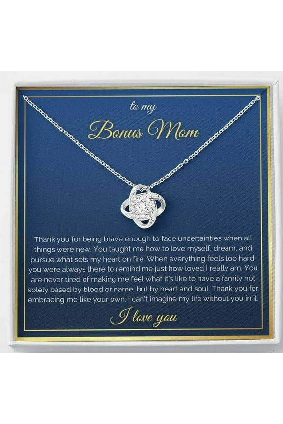 Bonus Mom Necklace, Step Mom Gift for Christmas, Birthday & Mother's Day, Message Card from Daughter or Son to Stepmom