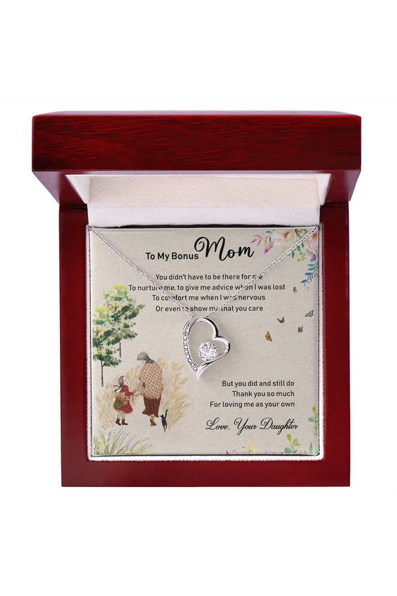 To My Bonus Mom Necklace, Stepmom Birthday Gift, Step Mother Jewelry Gift, Mother's Day Gift For Stepmom - Bonus Mom Necklace - Forever Love Necklace - White Gold or Yellow Gold - Gift Box