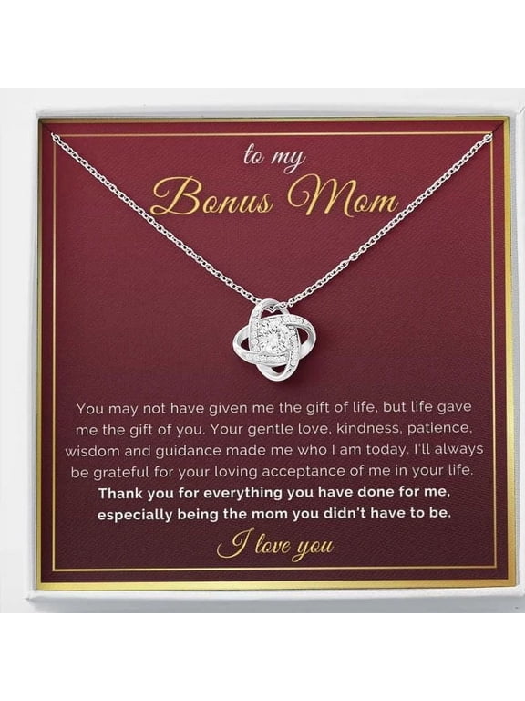 Bonus Mom Necklace from Daughter or Son, Step Mom Gift for Mother's Day Birthday or Christmas , Message Card to Stepmom & Second Mum
